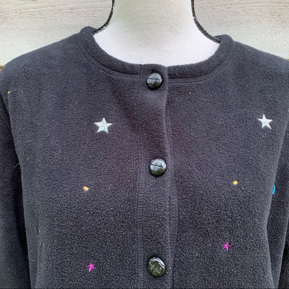 Vintage Black Fleece Polar Bear Appliqué Long Sleeve Button Up Cardigan Sweater - Picture 6 of 16